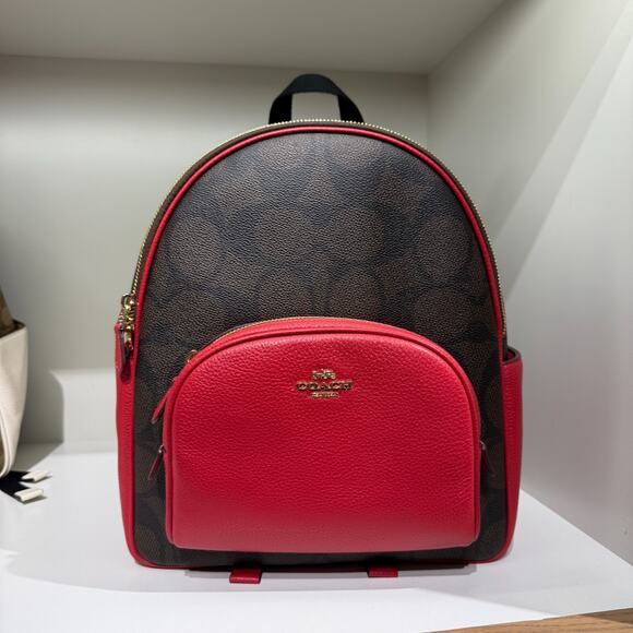 Coach Court Backpack In Signature Canvas CCK72 Walnut/True Red - Picture 1 of 11